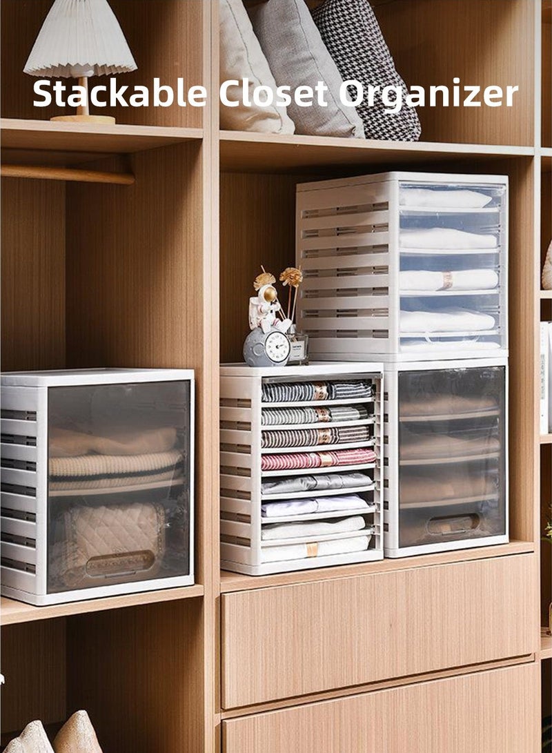 صندوق تخزين بلاستيكي قابل للتكديس لتخزين الخزانة، منظم تخزين ملابس مع باب أمامي شفاف، صندوق تخزين خزانة ملابس قابل للسحب للملابس والحقائب والأحذية، نظام تخزين خزانة موفر للمساحة - Image 1